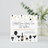 Virtual New Years Eve Party Cocktails Goud Zwart Kaart (Staand voorkant)