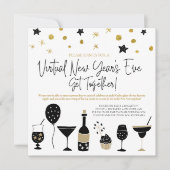 Virtual New Years Eve Party Cocktails Goud Zwart Kaart (Voorkant)