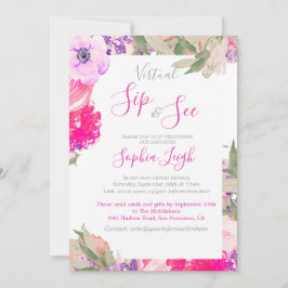 Virtual Nursery Sip en zie Baby Floral Rozen Roze Kaart