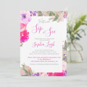 Virtual Nursery Sip en zie Baby Floral Rozen Roze Kaart (Staand voorkant)