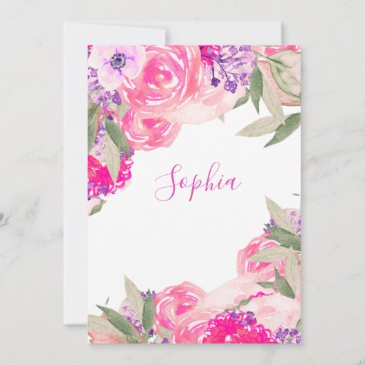 Virtual Nursery Sip en zie Baby Floral Rozen Roze Kaart (Achterkant)