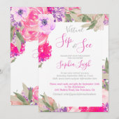 Virtual Nursery Sip en zie Baby Floral Rozen Roze Kaart (Voorkant / Achterkant)