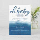 Virtual Oh Baby Blue Ombre Waterverf Baby shower Kaart (Staand voorkant)