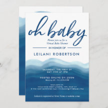 Virtual Oh Baby Blue Ombre Waterverf Baby shower
