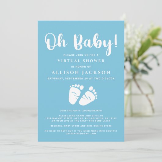 Virtual Oh Baby Boy Douche Baby Voeten Blauw Wit Kaart (Staand voorkant)