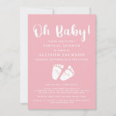 Virtual Oh Baby Girl Shower Baby Voet Roze Wit Kaart (Voorkant)