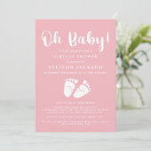 Virtual Oh Baby Girl Shower Baby Voet Roze Wit Kaart (Staand voorkant)