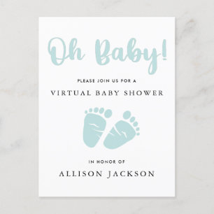 Virtual Oh Baby Mint Green Baby Feet Baby shower Uitnodiging Briefkaart