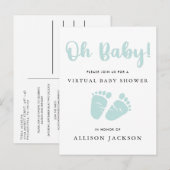 Virtual Oh Baby Mint Green Baby Feet Baby shower Uitnodiging Briefkaart (Voorkant / Achterkant)
