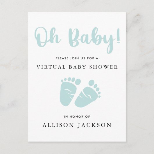 Virtual Oh Baby Mint Green Baby Feet Baby shower Uitnodiging Briefkaart (Voorkant)