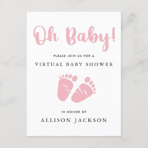 Virtual Oh Baby Roze Baby Feet Girl Baby shower Uitnodiging Briefkaart