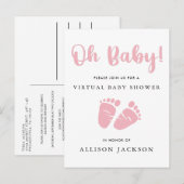 Virtual Oh Baby Roze Baby Feet Girl Baby shower Uitnodiging Briefkaart (Voorkant / Achterkant)