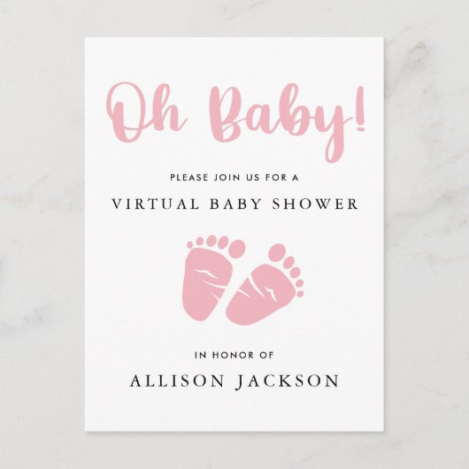 Virtual Oh Baby Roze Baby Feet Girl Baby shower Uitnodiging Briefkaart (Voorkant)