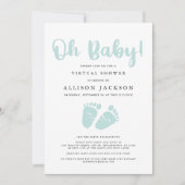 Virtual Oh Baby shower Light Mint Green Baby Feet Kaart (Voorkant)