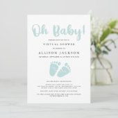 Virtual Oh Baby shower Light Mint Green Baby Feet Kaart (Staand voorkant)