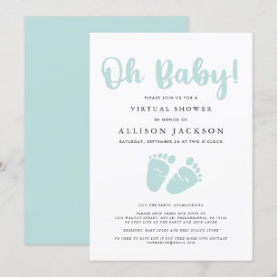 Virtual Oh Baby shower Light Mint Green Baby Feet Kaart
