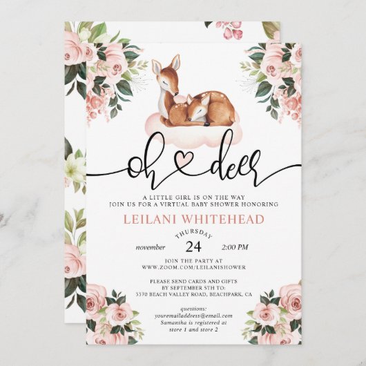 Virtual Oh Deer Baby shower Waterverf Bloemen Kaart (Voorkant / Achterkant)