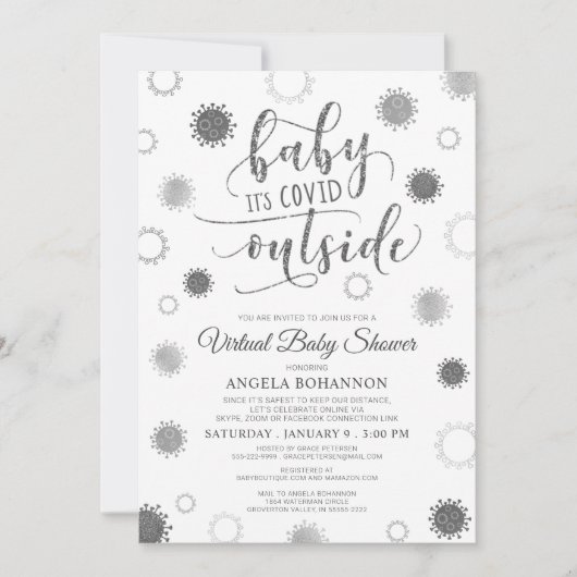 Virtual Online Baby shower Baby met COVID buiten Kaart (Voorkant)