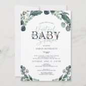 Virtual Online Baby shower Navy Blue Sage groen Kaart (Voorkant)