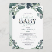 Virtual Online Baby shower Navy Blue Sage groen Kaart (Voorkant / Achterkant)