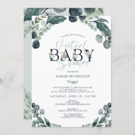 Virtual Online Baby shower Navy Blue Sage groen Kaart