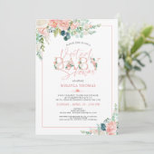 Virtual Online Baby shower Roos Goud Roze Bloemen Kaart (Staand voorkant)