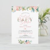 Virtual Online Baby shower Roos Goud Roze Bloemen Kaart (Staand voorkant)