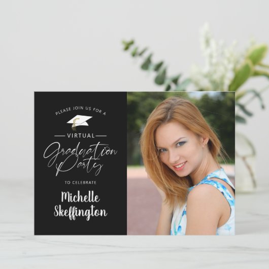 Virtual Online Graduation Party Script Foto Zwart Kaart (Staand voorkant)