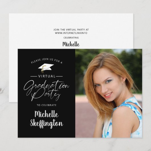 Virtual Online Graduation Party Script Foto Zwart Kaart (Voorkant / Achterkant)