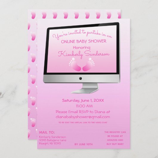 Virtual Online Lange Afstand Douche Baby Meisje Vo Kaart (Voorkant / Achterkant)