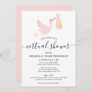 Virtual Online lange afstand roze Baby shower Kaart