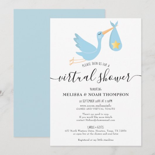 Virtual Online Long Distance Baby shower Sprinkle Kaart (Voorkant / Achterkant)