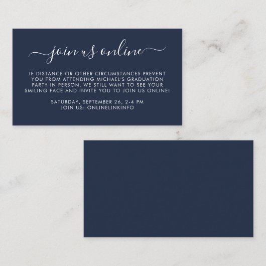 Virtual Online Option Blue Graduation Party Informatiekaartje (Voorkant / Achterkant)