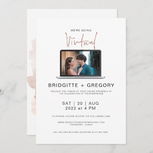 Virtual Online Photo Waterverf Wedding Invitation (Voorkant / Achterkant)