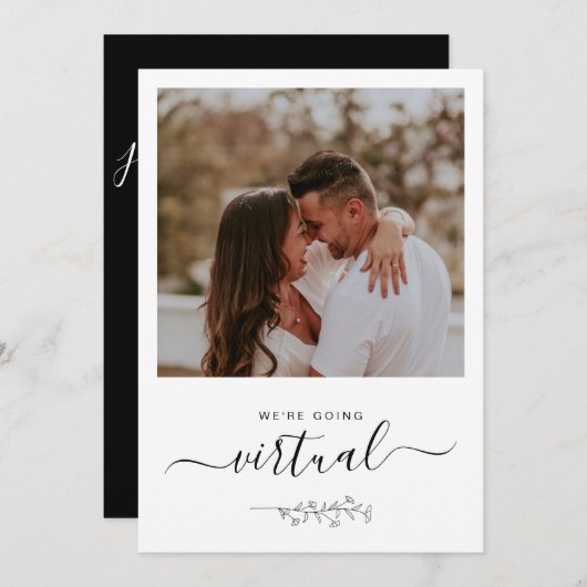 Virtual Online Rustic Photo Wedding Invitation (Voorkant / Achterkant)