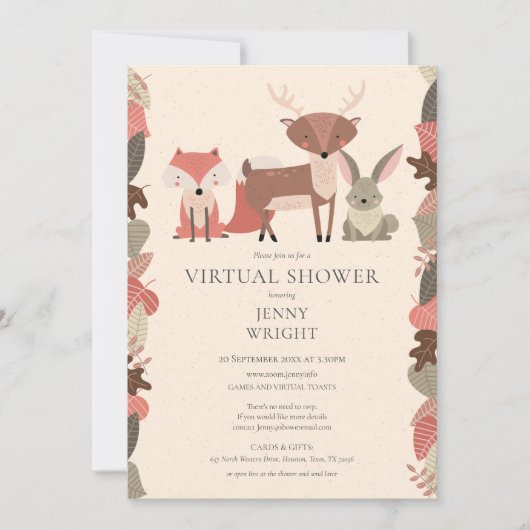 Virtual Online Woodland Animals Baby shower Kaart (Voorkant)
