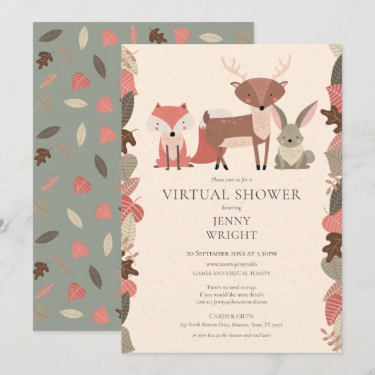 Virtual Online Woodland Animals Baby shower Kaart (Voorkant / Achterkant)