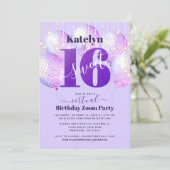 Virtual Paarse Glitter Sweet 16 Verjaardagsballonn Kaart (Staand voorkant)