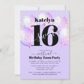 Virtual Paarse Sweet 16 Verjaardag Girly Balloons Kaart (Voorkant)