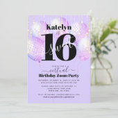 Virtual Paarse Sweet 16 Verjaardag Girly Balloons Kaart (Staand voorkant)