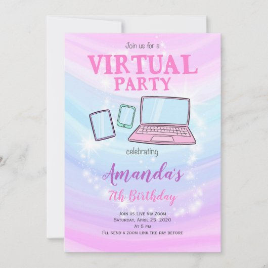 Virtual Party Invite, Quarantine Birthday Invite Kaart (Voorkant)