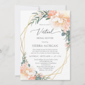 Virtual Peach Floral Gold Dusty Blue Vrijgezellenf Kaart (Voorkant)