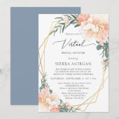 Virtual Peach Floral Gold Dusty Blue Vrijgezellenf Kaart (Voorkant / Achterkant)