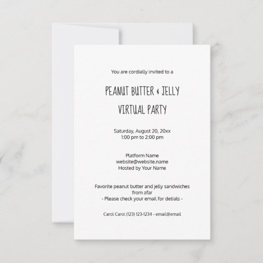 Virtual Peanut Butter en Jelly Party Invitation (Voorkant)