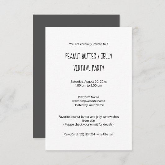 Virtual Peanut Butter en Jelly Party Invitation (Voorkant / Achterkant)