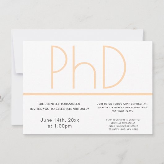 Virtual PhD-graad White Cream Grey Afstuderen Kaart (Voorkant)