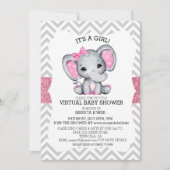 Virtual Pink Elephant Chevron Glitter Baby shower Kaart (Voorkant)