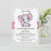 Virtual Pink Elephant Chevron Glitter Baby shower Kaart (Staand voorkant)