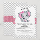 Virtual Pink Elephant Chevron Glitter Baby shower Kaart (Voorkant / Achterkant)