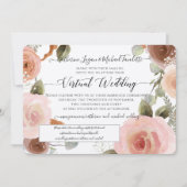 Virtual Pink Floral Waterverf Wreatding Wedding Kaart (Voorkant)
